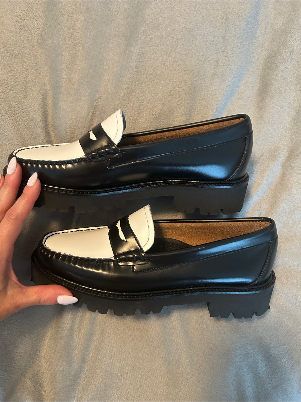 G.H. Bass Weejuns, White and Black Penny Loafers - Picture 2 of 7